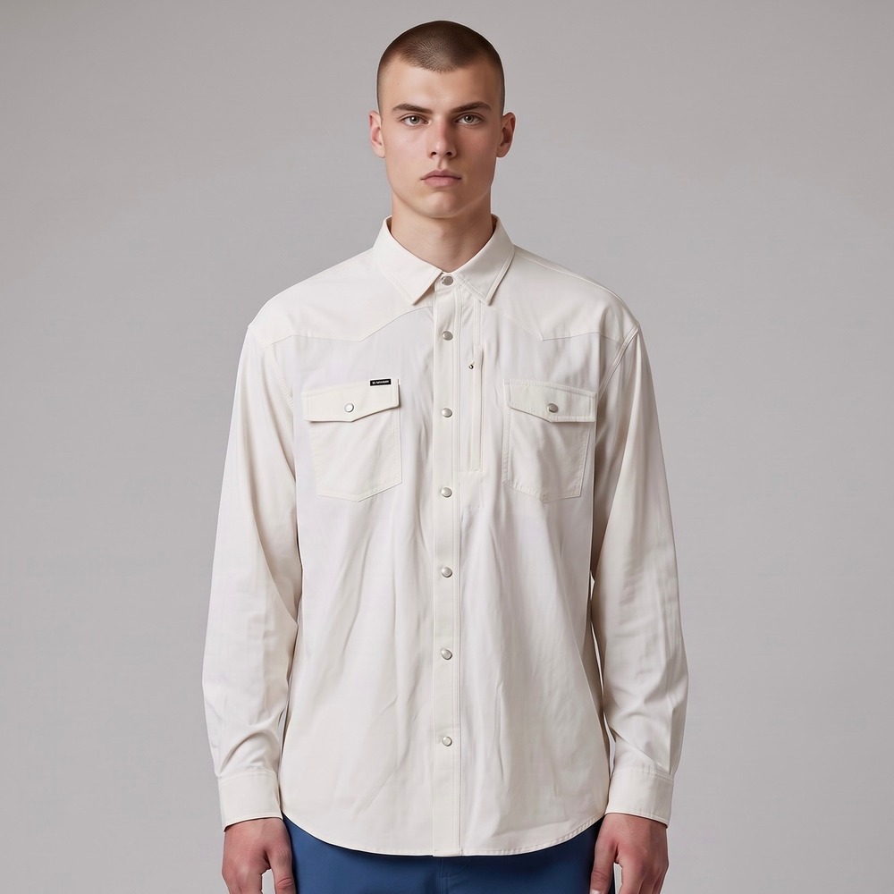 Poncho Outdoors Western Snap Shirt Mens XL White Pearl Snap Vented Fishing
